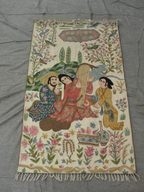 Indian Crewel Work Figural Tapestry.
