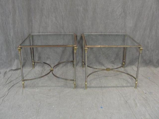 Pair of Metal and Glass End Tables.