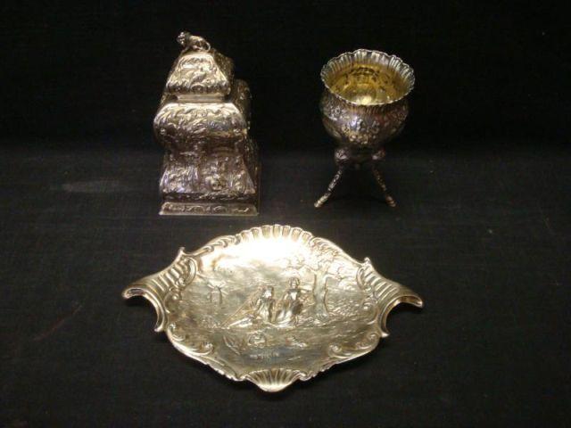 3 Possibly Silver Items. Tray,