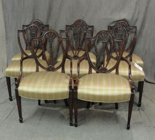 8 Mahogany Shield Back Dining Chairs.
