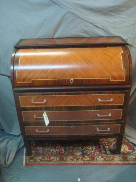 Barrel Top Banded and Inlaid Secretary  bb9b1