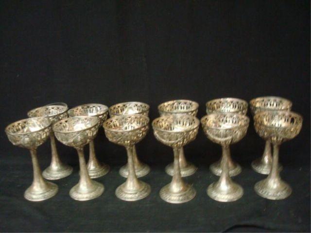Twelve 800 Silver Goblets with Glass