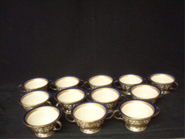 Sterling. 12 Cups With Lenox Porcelain