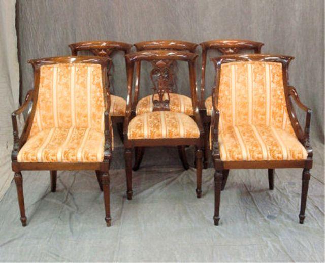6 Dining Chairs: 4 Side and 2 Arm Chairs.