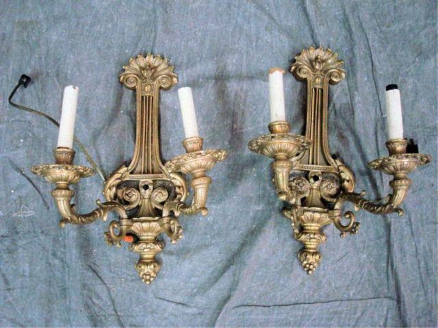 Pair of Bronze Lyre Form Sconces  bb9f9