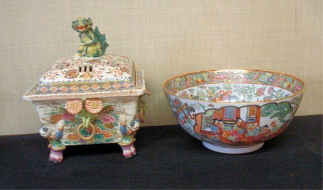 Asian Export Style Bowl and Lidded Container.