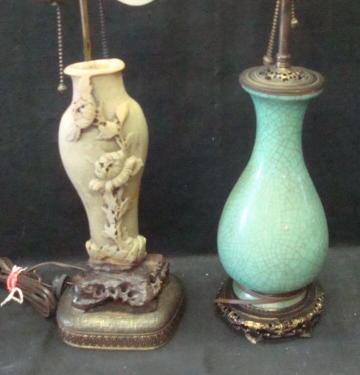 2 Asian Lamps. 1- celadon (12), 1 possibly