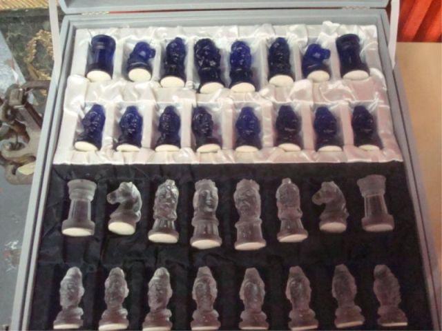 Boxed Glass Chess Set Lalique style  bba25