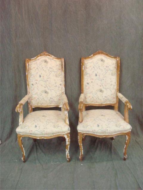 Pair of High Back French Embroidered