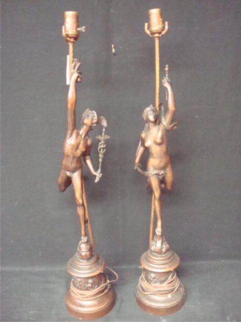 Pair of Metal Figural Lamps with