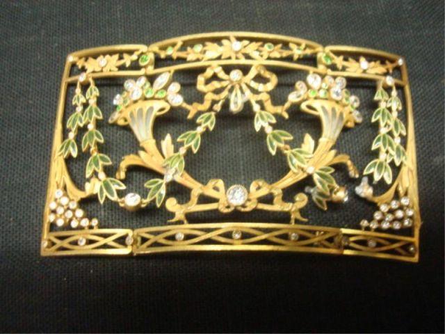 Gold Diamond Emerald Enamel Buckle  bba6a