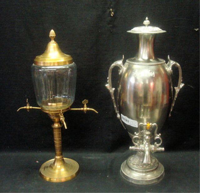 Two Samovars. 1-ornate nickel brass