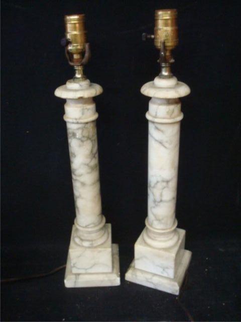 Pair of Marble Pillar Form Lamps  bbab7