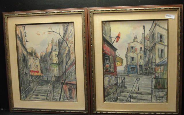 BRUNI, C. 2 Framed Watercolors of Paris