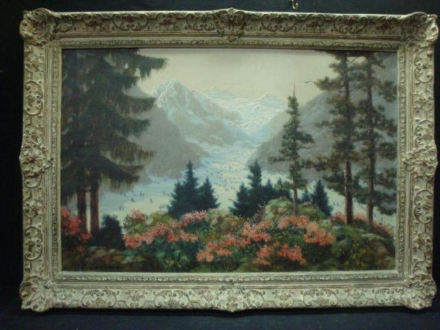 Signed Oil on Canvas of Snowy Mountains  bc703