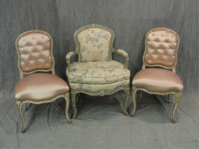 3 Louis XV Chairs. Upholstered and with