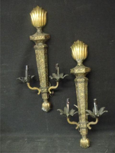 Pair of 2 Arm Brass Sconces. Style