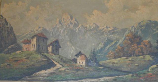 Oil on Canvas Alpine Scene. Signed