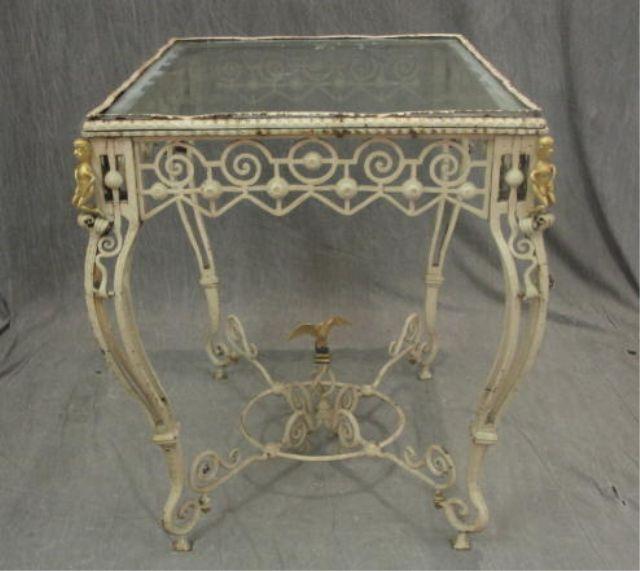 Metal & Glass Top Table with Dore