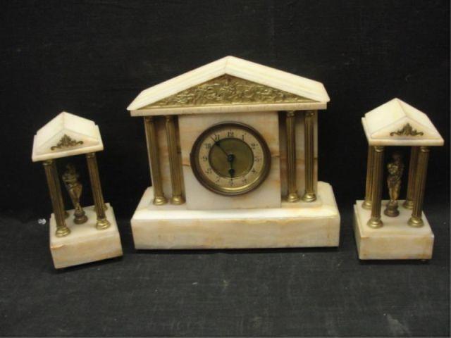 3 Piece Alabaster Clock Garniture bcb1f