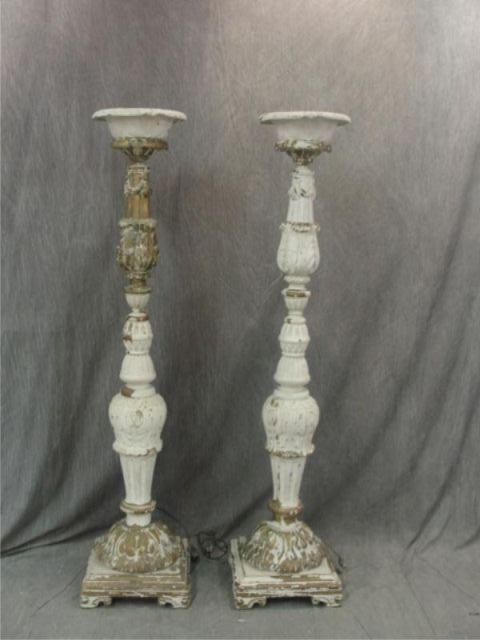 Pair of Carved Wood Torchiere Lamps  bcb28