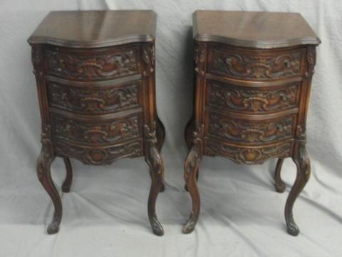 Pair of 3 Drawer Louis XV Style Carved