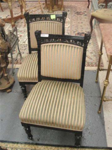 Pair of Victorian Ebonized Upholstered bcb4c