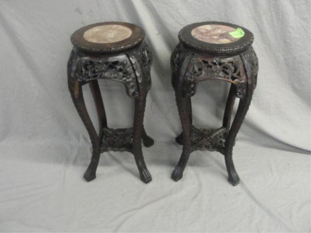 Pair of Asian Style Marbletop Carved