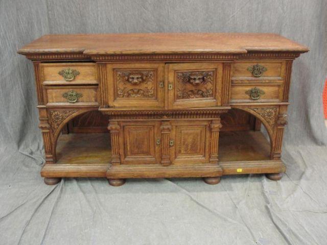 Antique Oak Server with Carved bc7ac