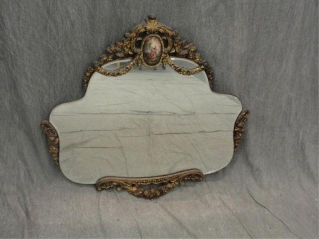 Giltwood Mirror with Porcelain Plaque.