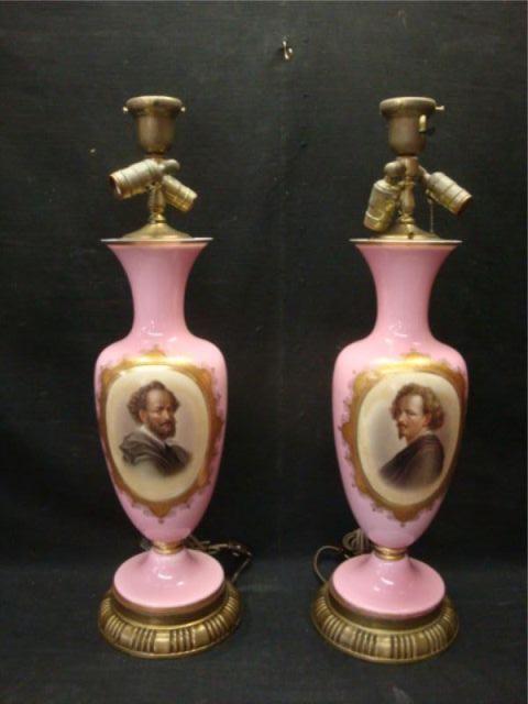 Pair of Pink Glass Portrait Urns bc7c6