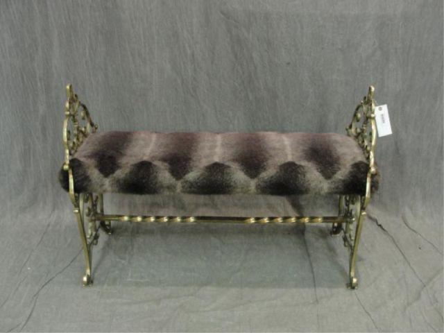 Ornate Bronze Upholstered Bench.