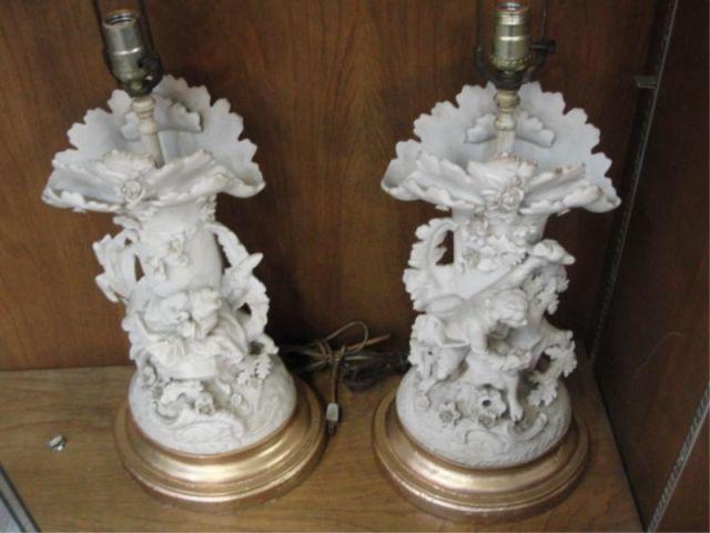Pair of Bisque Lamps. From a Queens