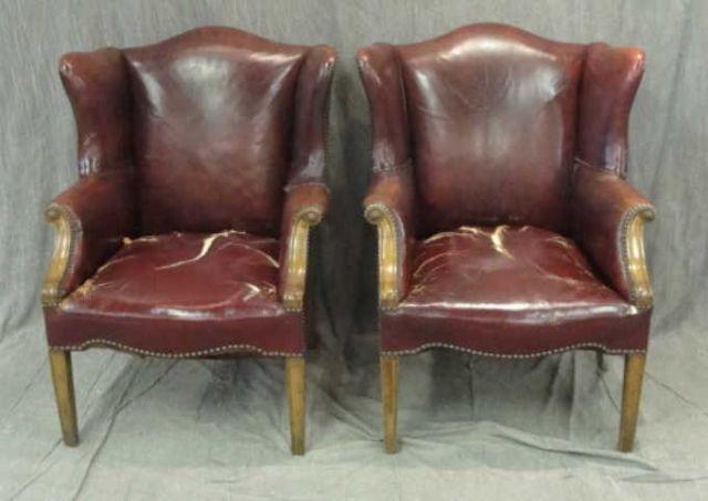 Pair of Leather Wingback Chairs.