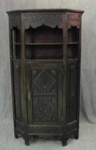Tall Carved Oak 1 Door Cabinet.