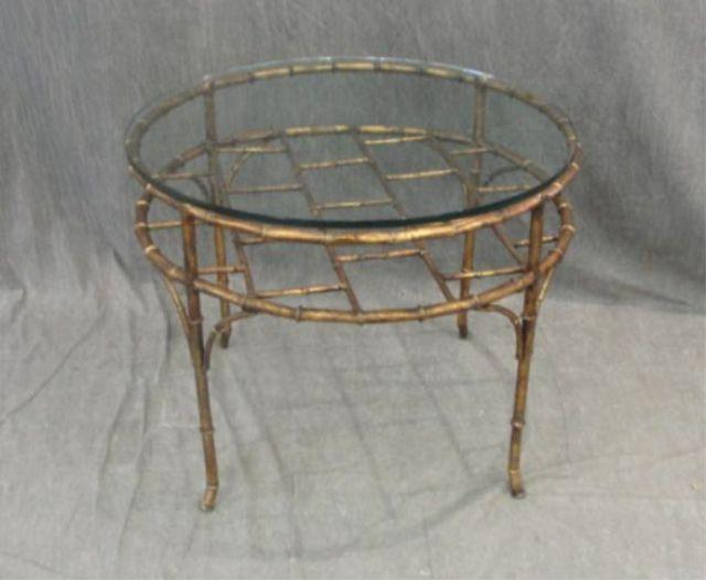 Gilt Metal Faux Bamboo Glass Top bc844