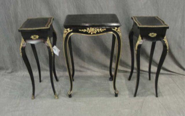 Lot of 3 Louis XV Style Black Lacquer bcb89