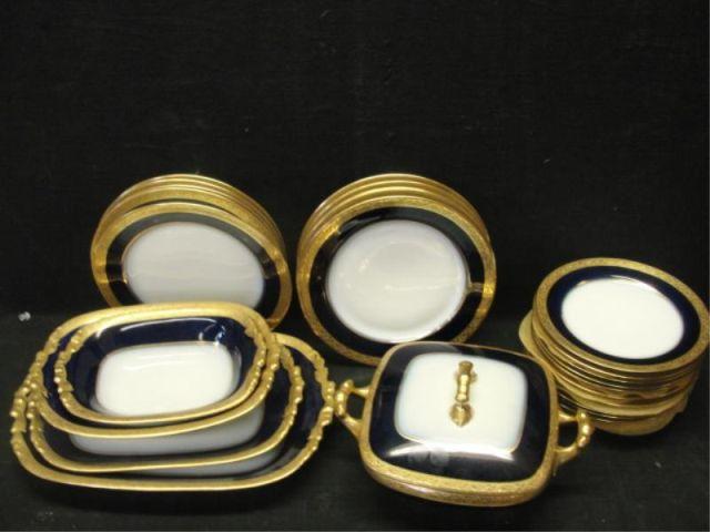 LIMOGES Cobalt and Gilt Porcelain Service.