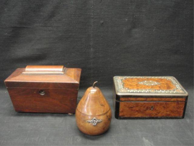 2 Tea Caddys & 1 Inlaid Box. 1 tea caddy