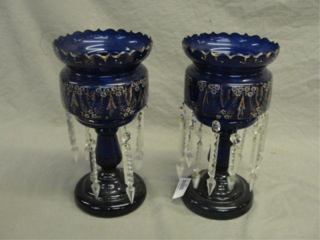 Pair of Cobalt Blue Lusters. From a