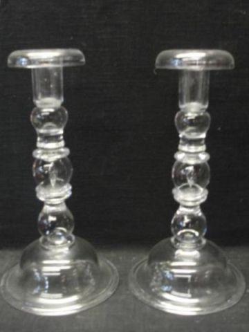 STEUBEN. Pair of Glass Candle Sticks.