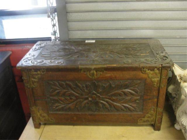 Carved Oak Arts & Crafts Style Trunk