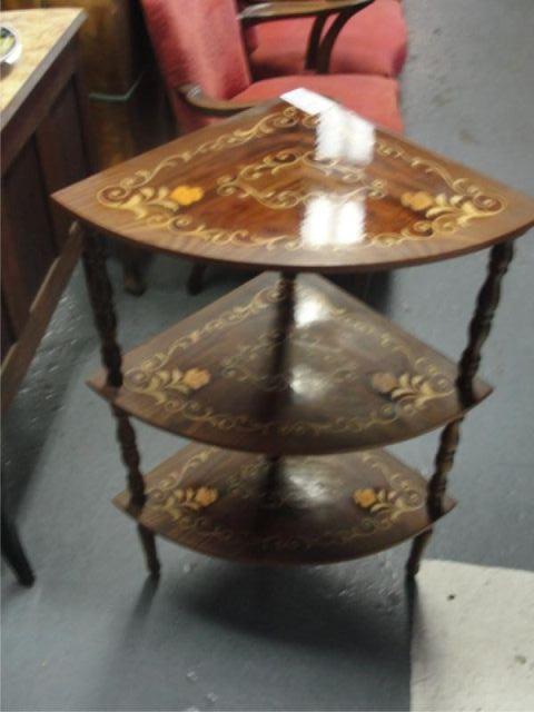 Italian Inlaid 3 Tier Corner Etagere