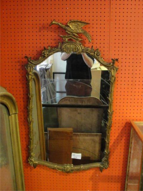 Giltwood Mirror with Bird Crown. From