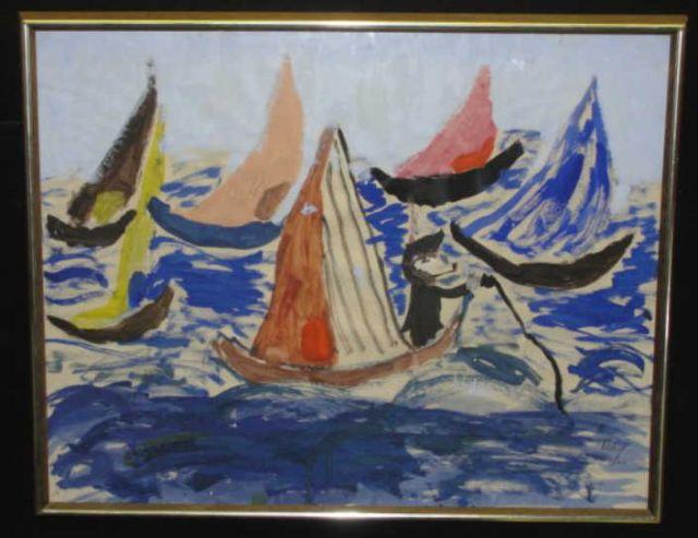 TERRY. Mixed Media of Boats with