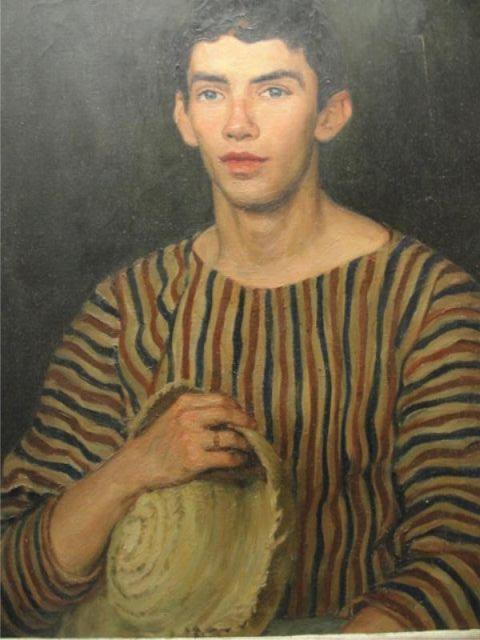 Unsigned Oil on Canvas of a Boy Holding