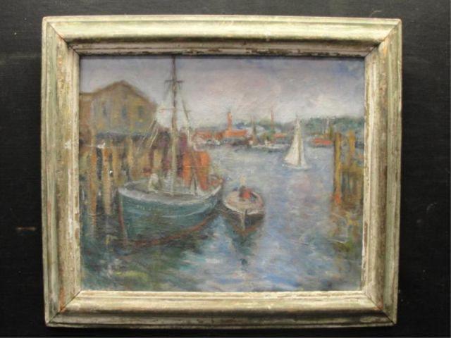 UNKNOWN Oil on Canvas of a Shipyard  bd1c4