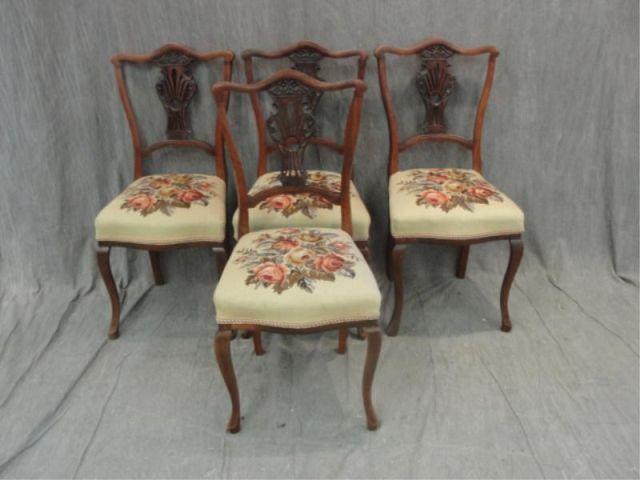 4 Edwardian Chairs with Needlepoint