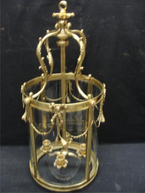 Gilt Metal and Curved Glass Hurricane