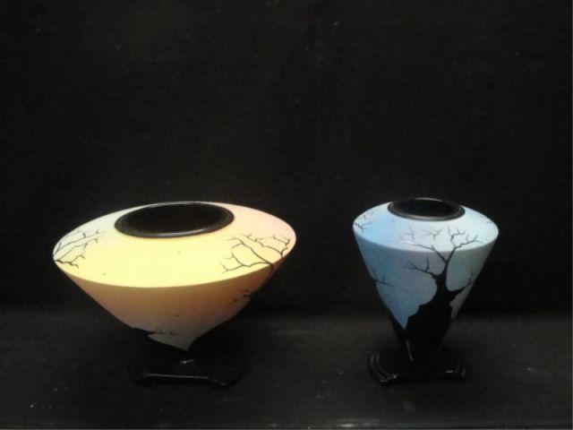 2 Art Deco Glass Vases. From a